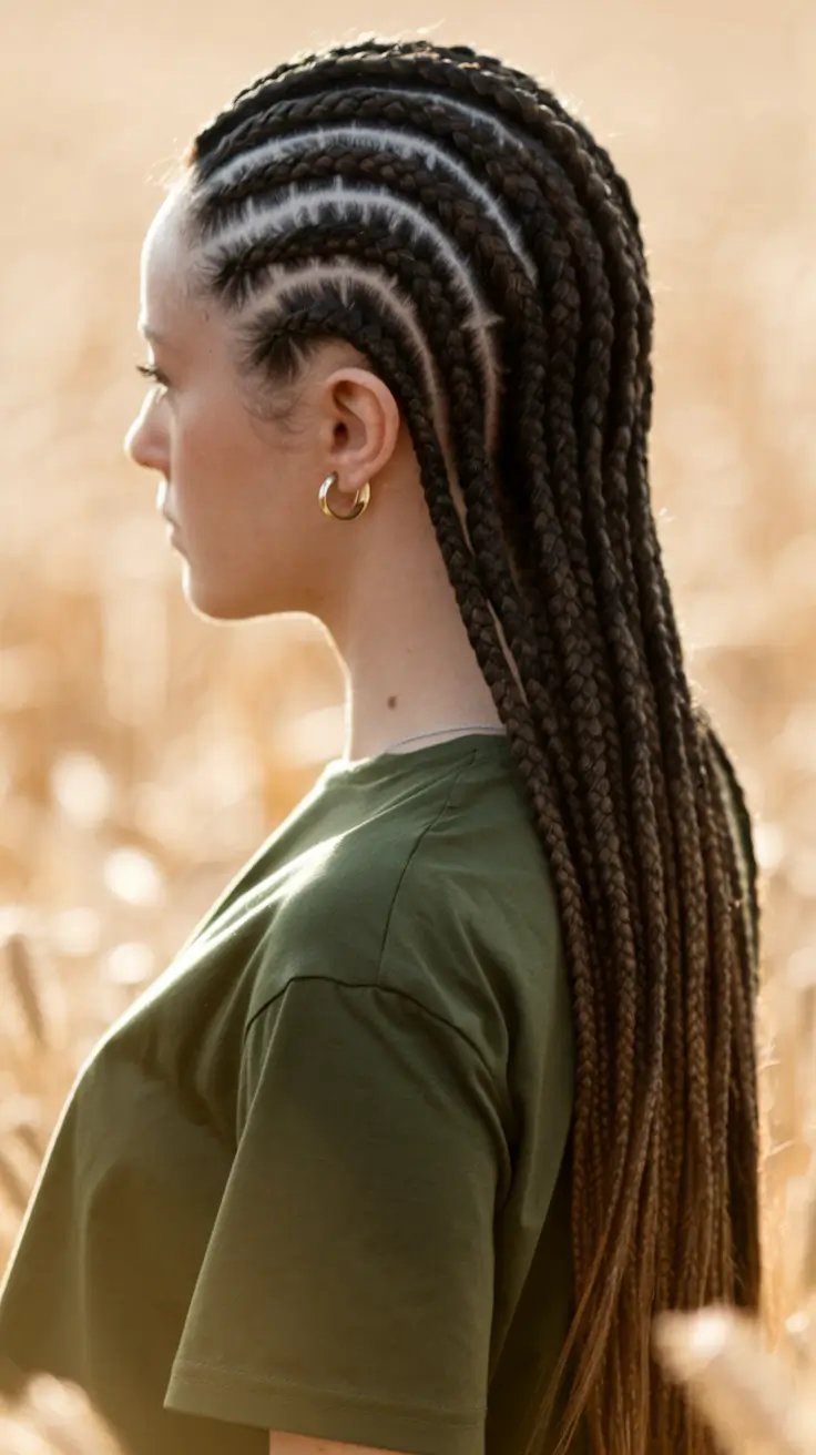 Fall 2025 Braid hairstyles You’ll Want to Copy Classic Backward Cornrows in Harvest Fields