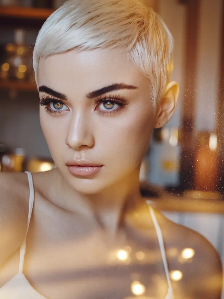 fall 2025 hairstyle for short cuts Platinum Pixie with Frosted Elegance