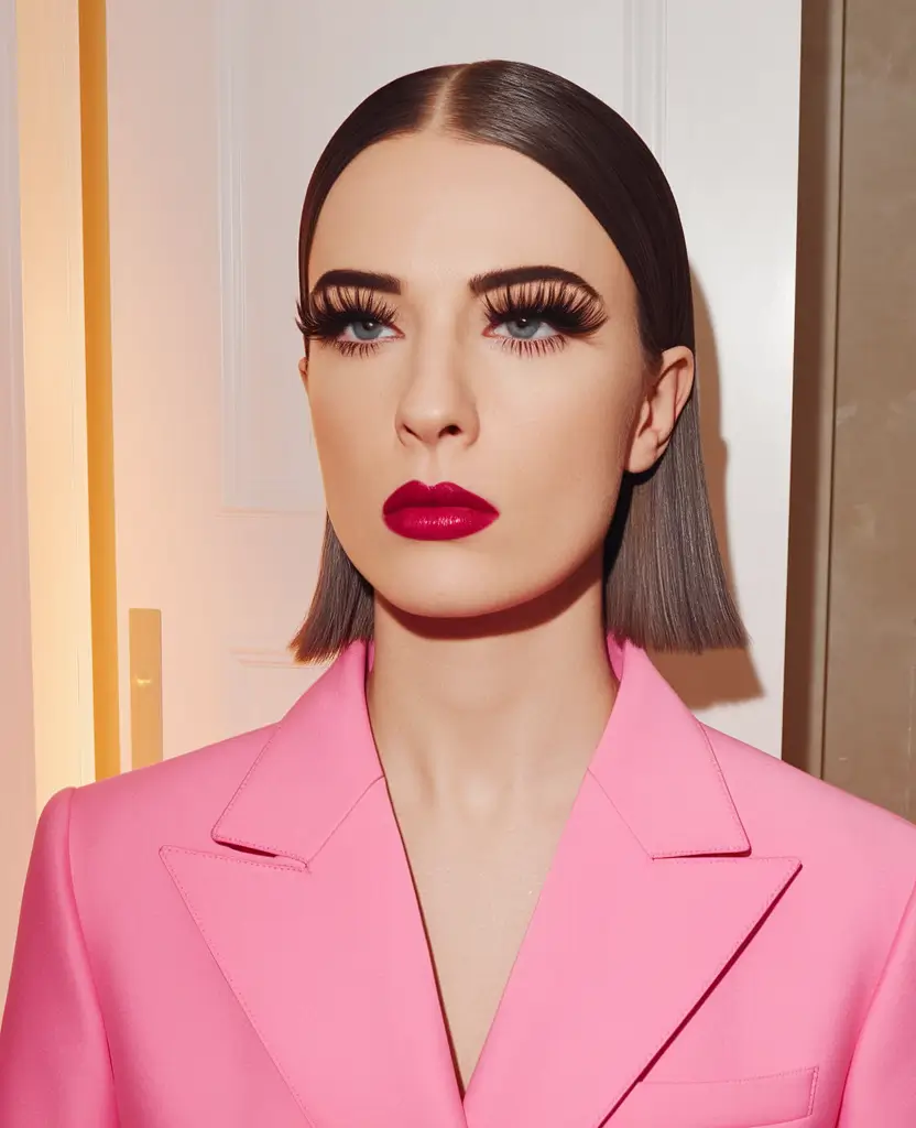 fall 2025 hairstyle for short cuts Ultra-Sleek Bob with Power Pink and Red