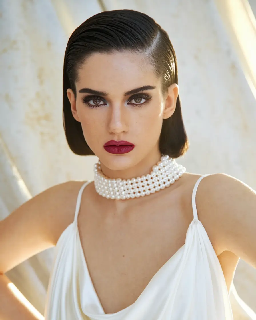 fall 2025 hairstyle for short cuts Polished Side-Part Bob with Pearl Drama