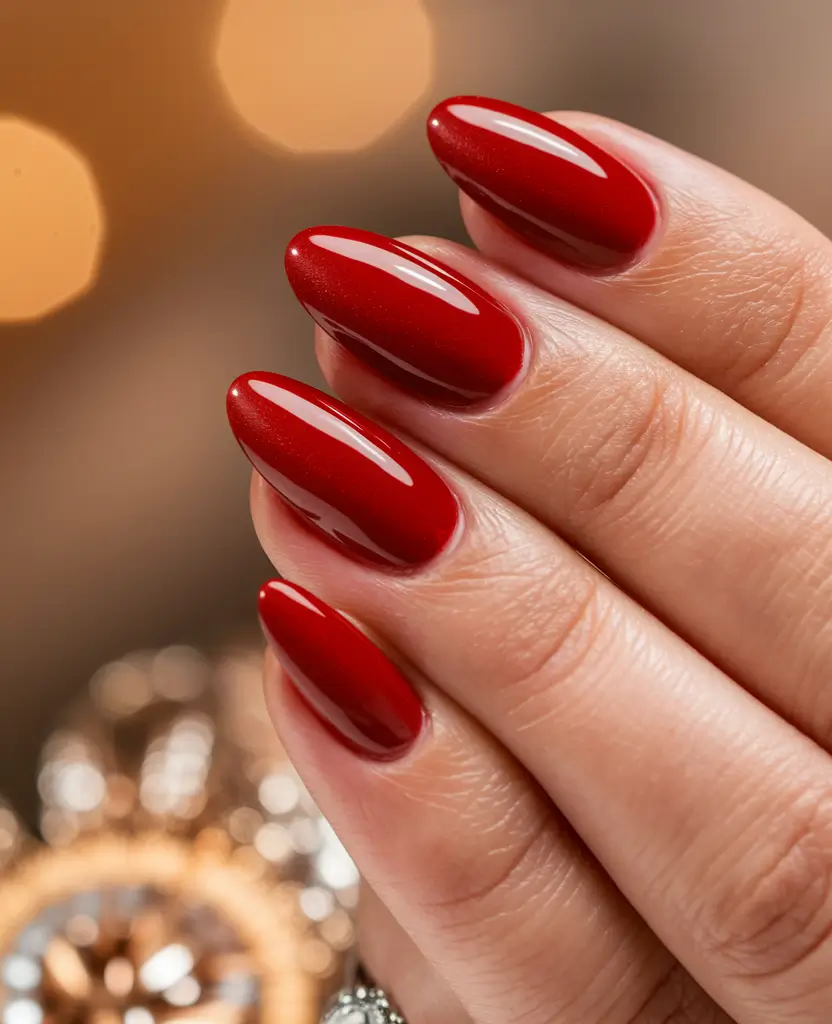 Fall Acrylic Nails 2025 Ideas for Short and Long Nails Classic Crimson Gloss for Fall Statement Nails
