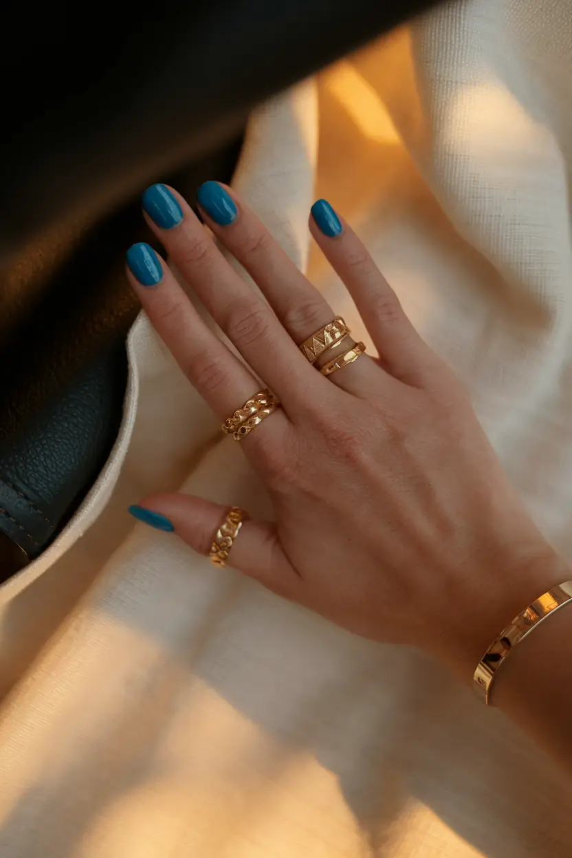 Fall Acrylic Nails 2025 Ideas for Short and Long Nails Teal Energy for Bold Short Nail Lovers
