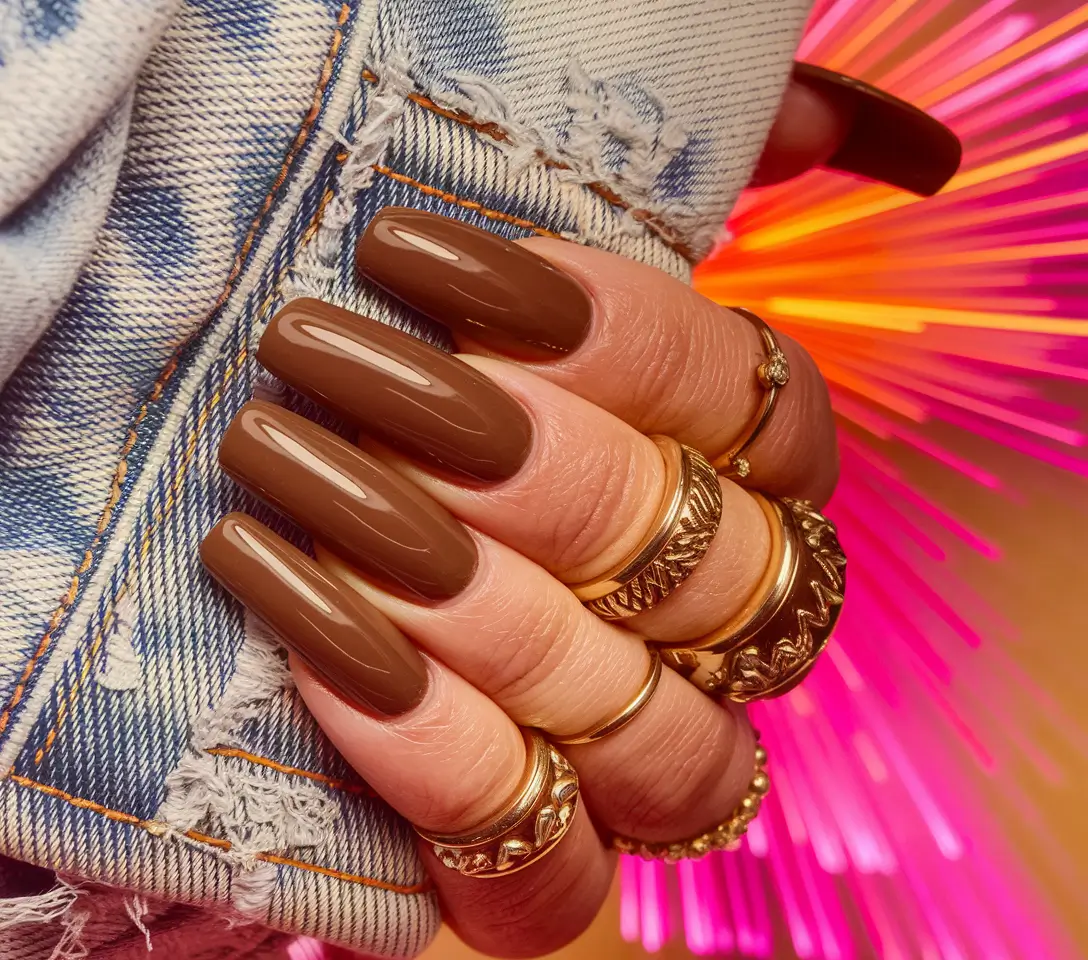 Fall Acrylic Nails 2025 Ideas for Short and Long Nails Rich Cocoa Long Square for Brown Girl Fall