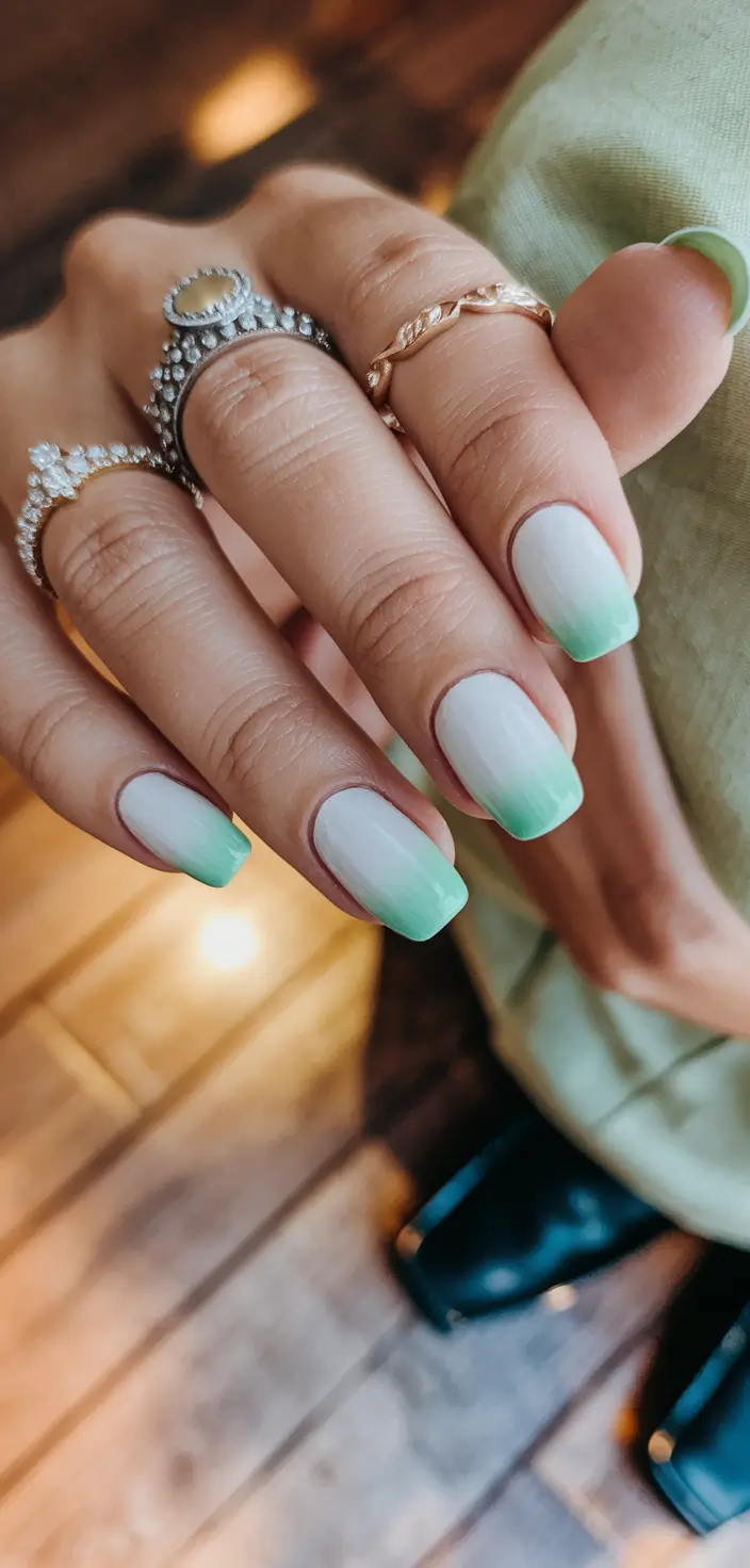 Fall Acrylic Nails 2025 Ideas for Short and Long Nails Mint-Tipped French for a Fresh Autumn Flip
