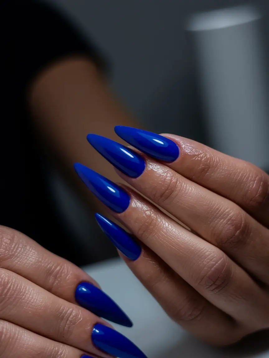 Fall Acrylic Nails 2025 Ideas for Short and Long Nails Cobalt Stiletto Energy for Cold Snap Glam