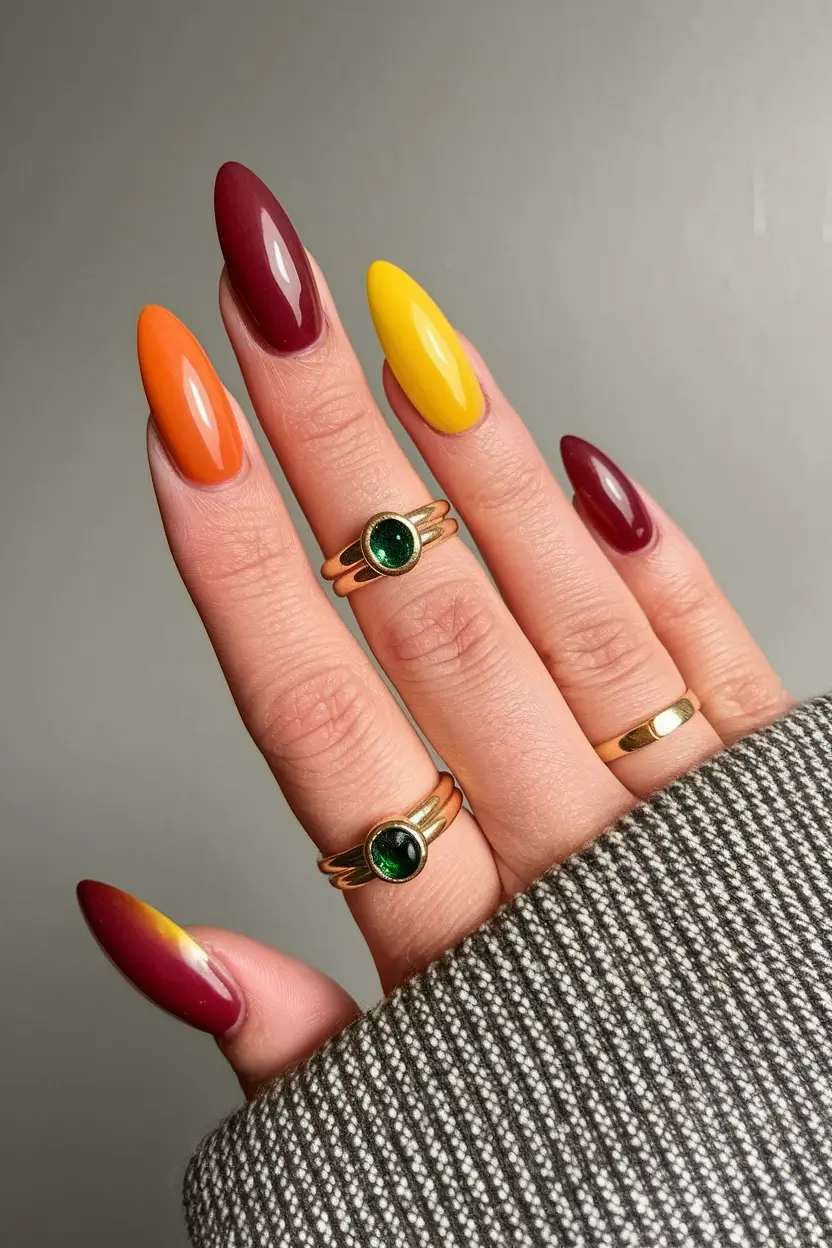 Fall Acrylic Nails 2025 Ideas for Short and Long Nails Maple Spice Gradient with Almond Heat