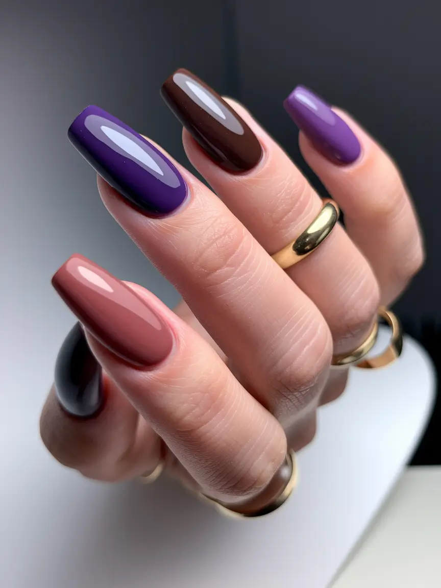 Fall Acrylic Nails 2025 Ideas for Short and Long Nails Glossy Gradient Square in Moody Fall Tones