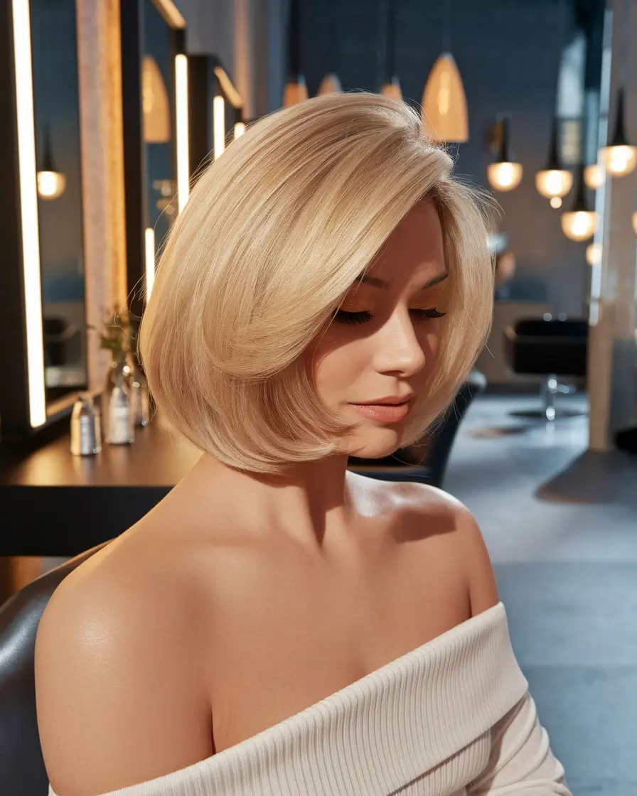 fall bob hairstyle ideas 2025 Voluminous Butter Blonde Bob