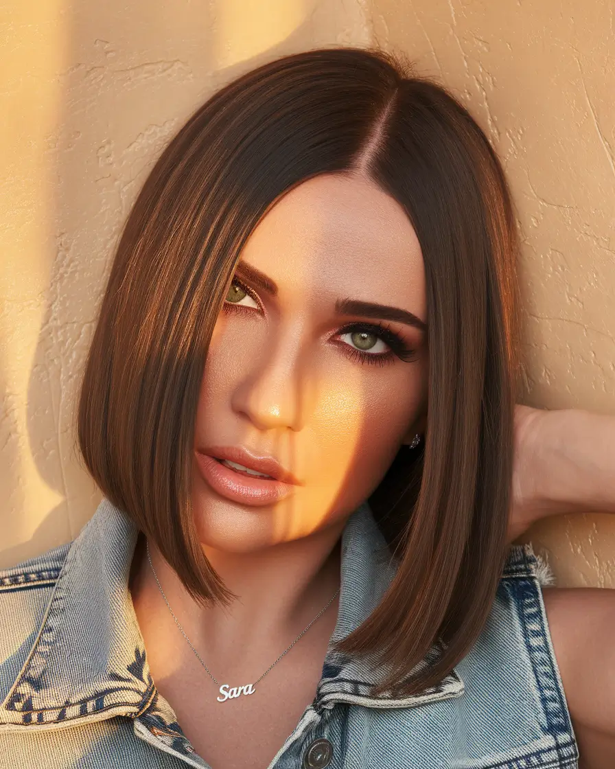 fall bob hairstyle ideas 2025 Side-Part Drama and Sunset Warmth