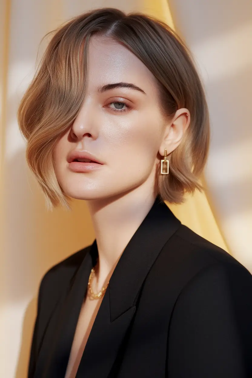 fall bob hairstyle ideas 2025 Soft Luxe Bob with Side Sweep Elegance
