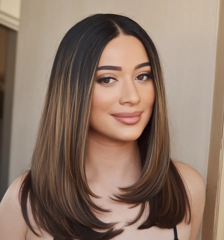 Fall hairstyle for Medium Hair 2025 - Polished Layers with Sleek Honey-Caramel Shine