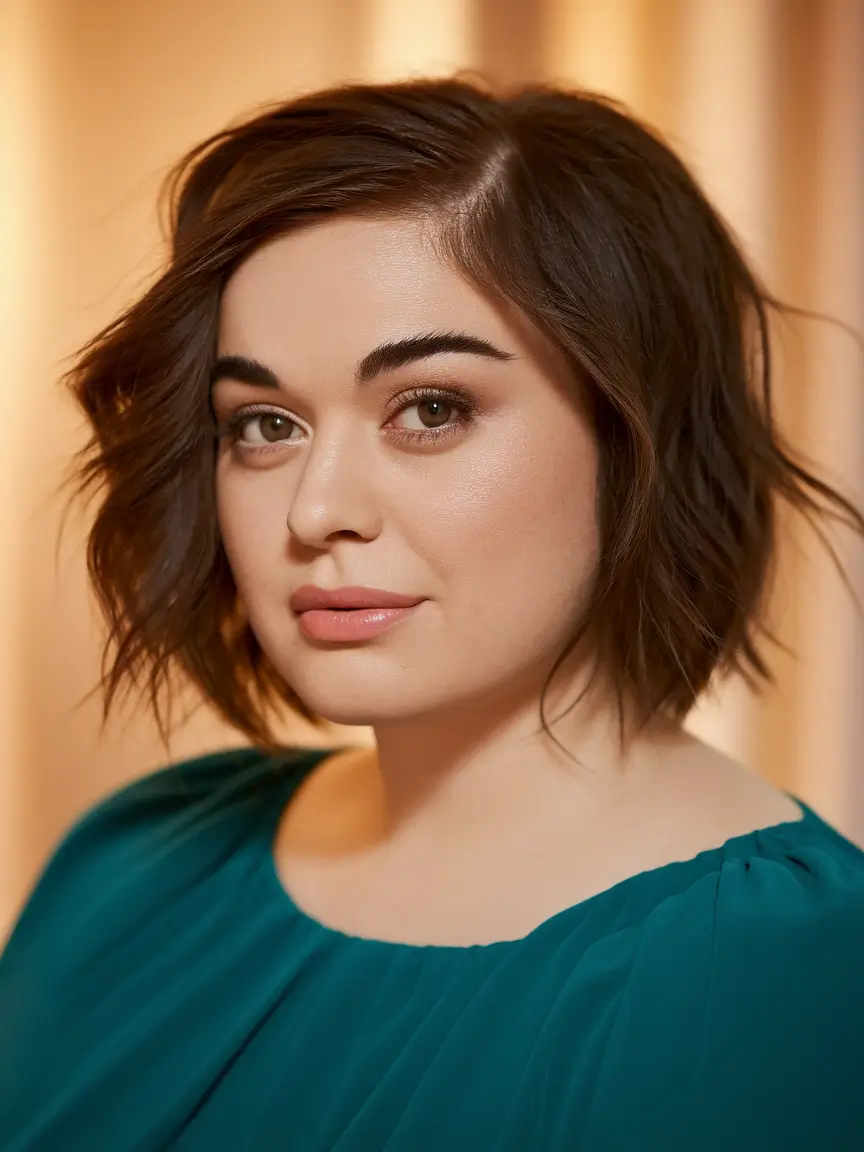 Fall hairstyles for round faces ideas 2025+Textured Brunette Bob with Tousled Layers