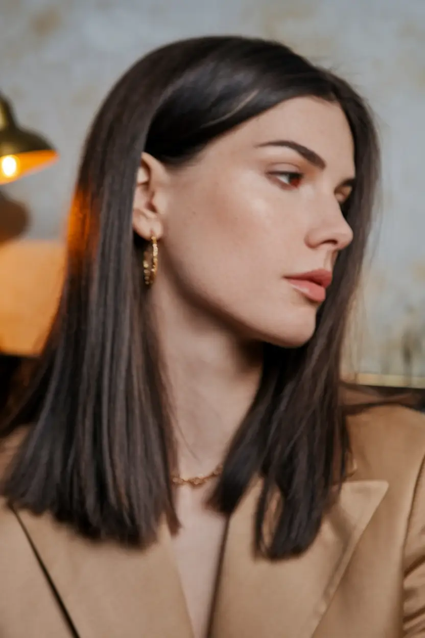 Fall hairstyles for round faces ideas 2025+Polished Mid-Length with Sharp Ends