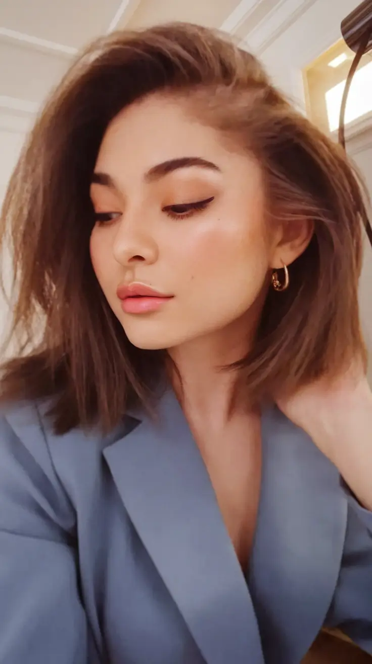 Fall hairstyles for round faces ideas 2025+Blown-Out Long Pixie Bob