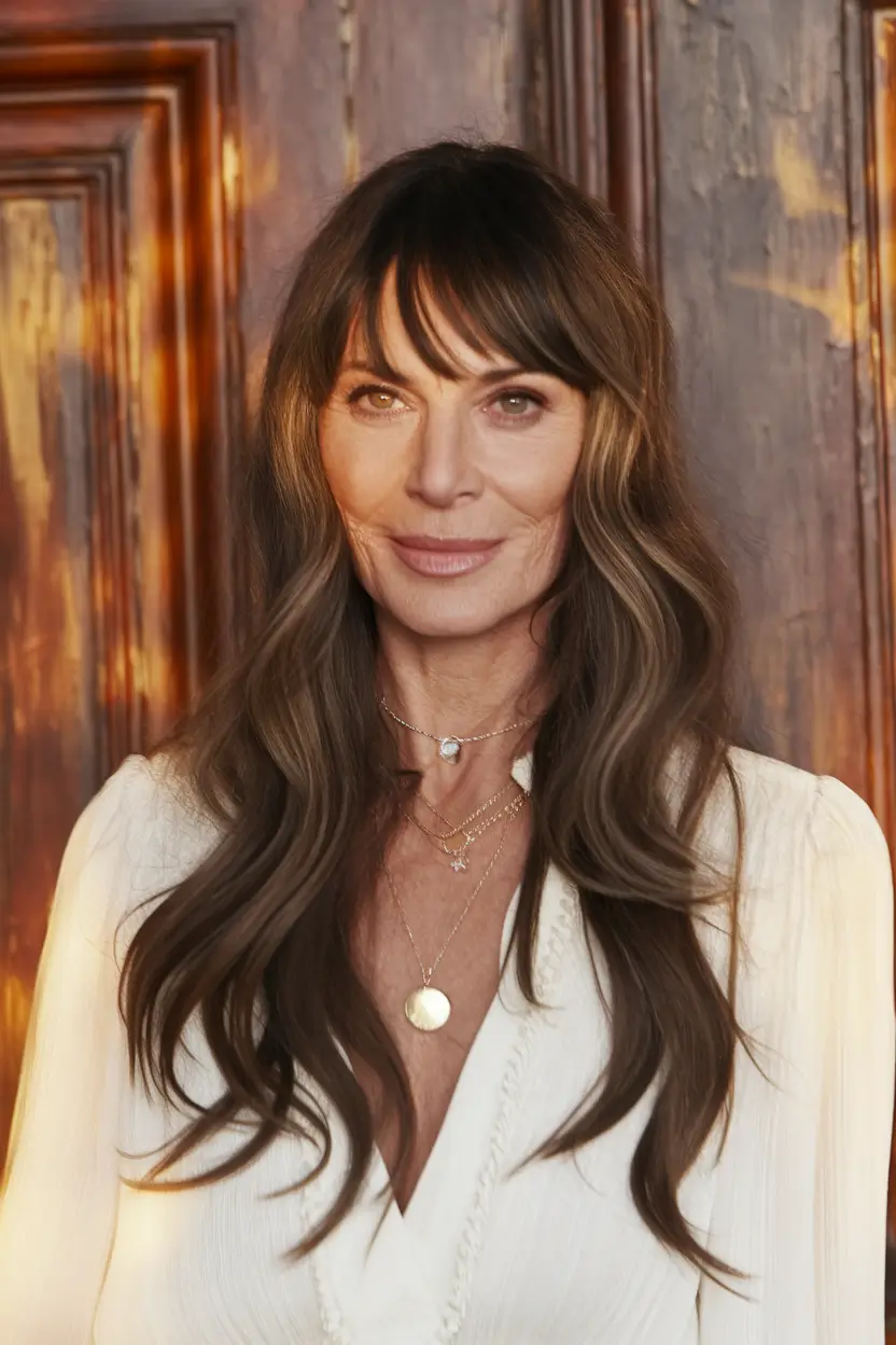 Fall hairstyles for women over 40 ideas 2025 Long Soft Layers with Grown-Out Bangs