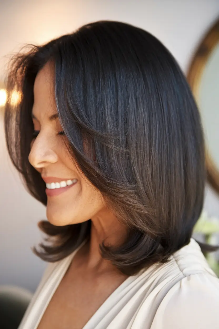 Fall hairstyles for women over 40 ideas 2025 Glossy Blown-Out Layers