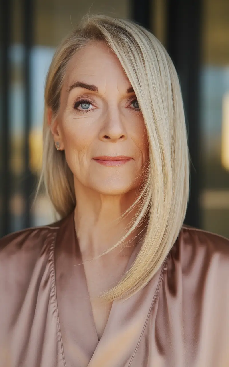 Fall hairstyles for women over 40 ideas 2025 Asymmetrical Blonde Precision Bob