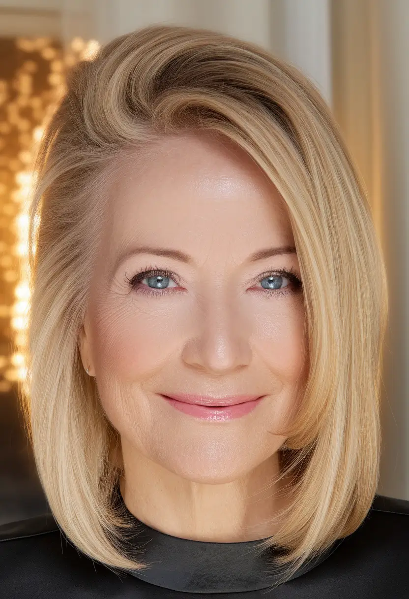Fall hairstyles for women over 40 ideas 2025 Asymmetrical Blonde Lob