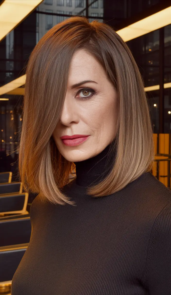 Fall hairstyles for women over 40 ideas 2025 Side-Swept Precision Bob