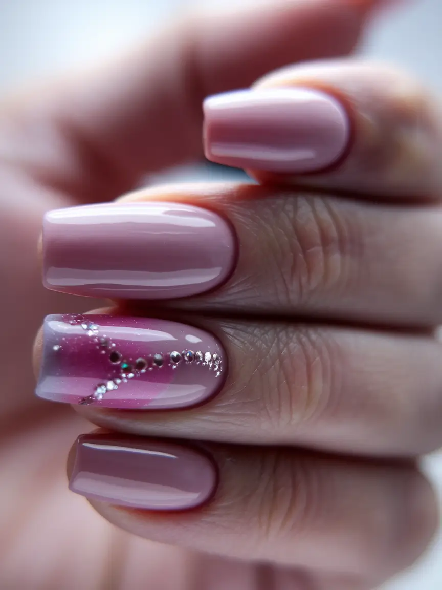 Fall Nail Art 2025 Manicure with 3D Accents Soft Mauve Elegance with Sparkling 3D Accents
