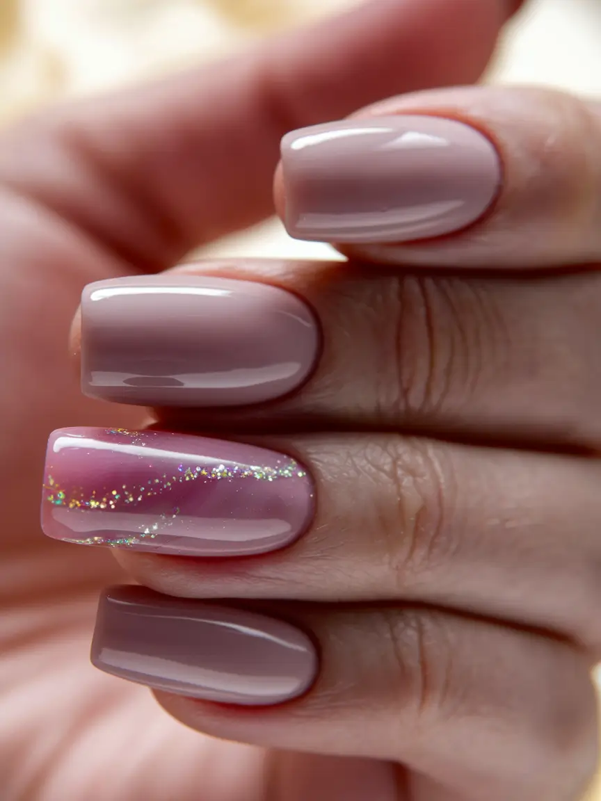 Fall Nail Art 2025 Manicure with 3D Accents Subtle Mauve with Glitter Trails