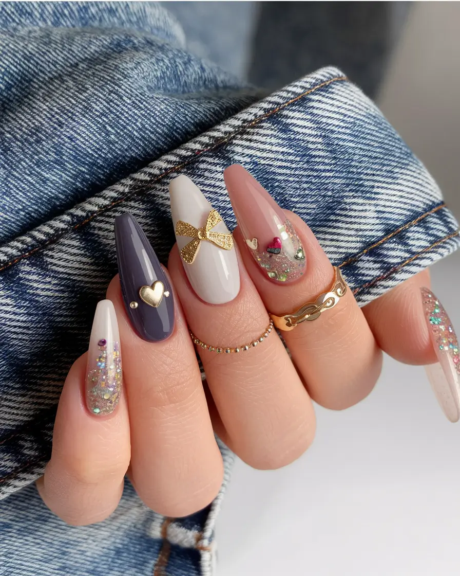 Fall Nail Art 2025 Manicure with 3D Accents Playful Glitter and 3D Charms