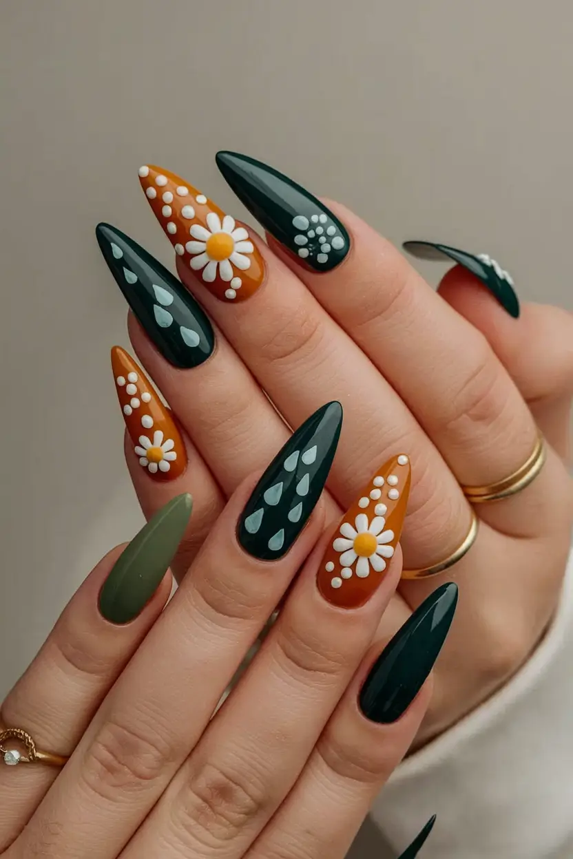 Fall Nail Art 2025 Manicure with 3D Accents Rustic Blooms and Autumn Hues