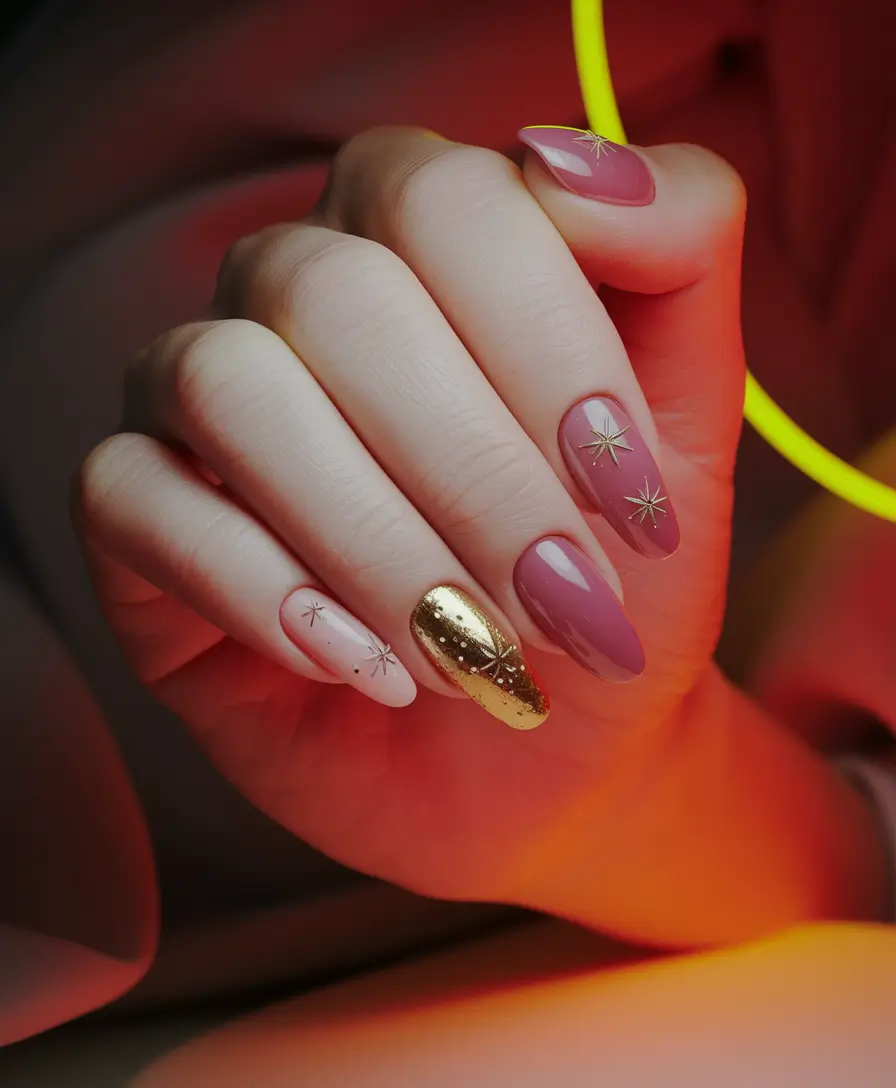 Fall Nail Art 2025 Manicure with 3D Accents Golden Starlight Minimalism