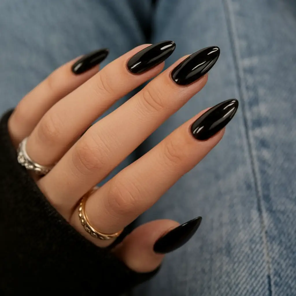 Fall Nail Trends 2025 Liquid Black Minimalism