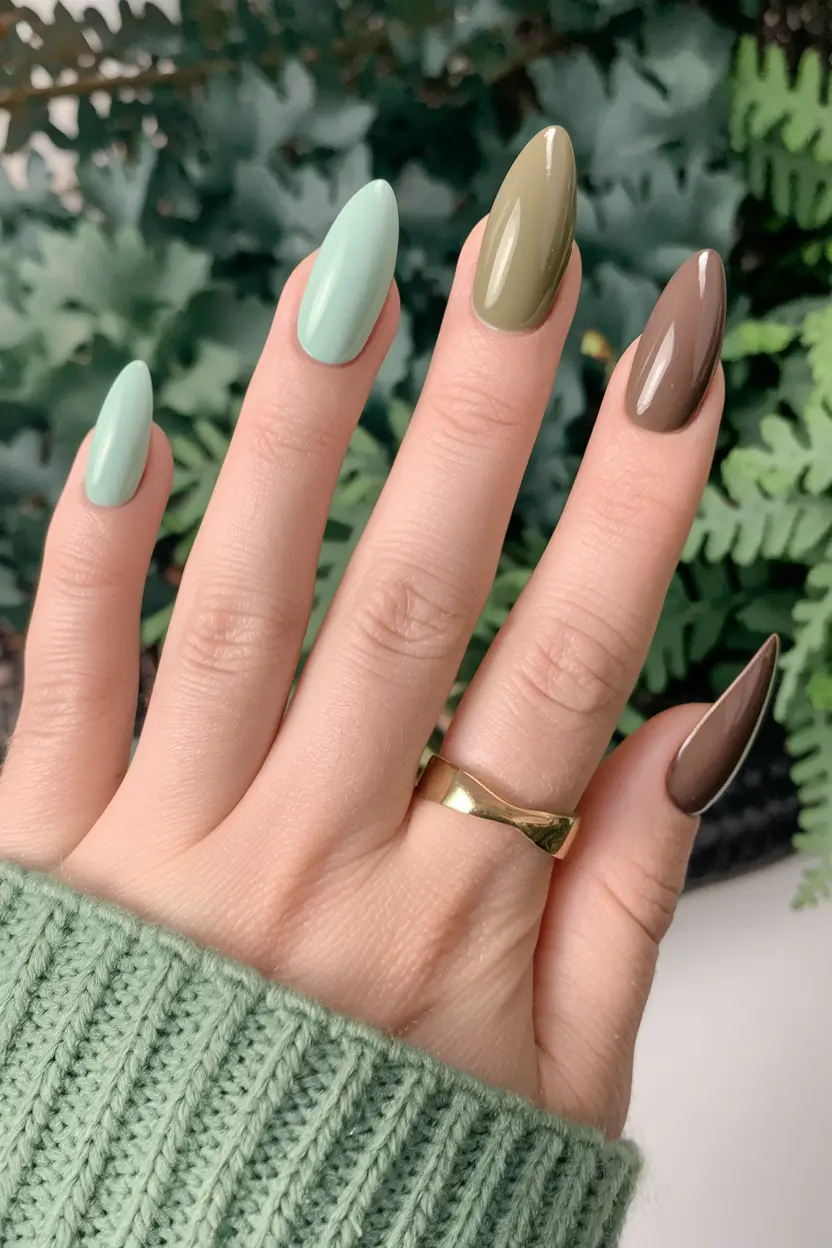 Fall Nail Trends 2025 Earthy Green and Brown Harmony