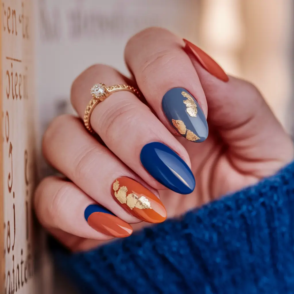 Fall Nail Trends 2025 Gold Leaf Autumn Drama