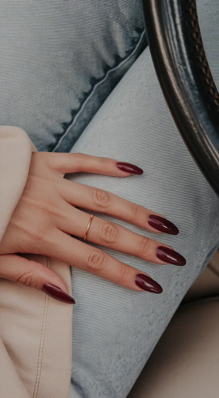 Fall Oval Nails 2025 - Oval Shape Ideas Dark Cherry Wine for Cool Evenings