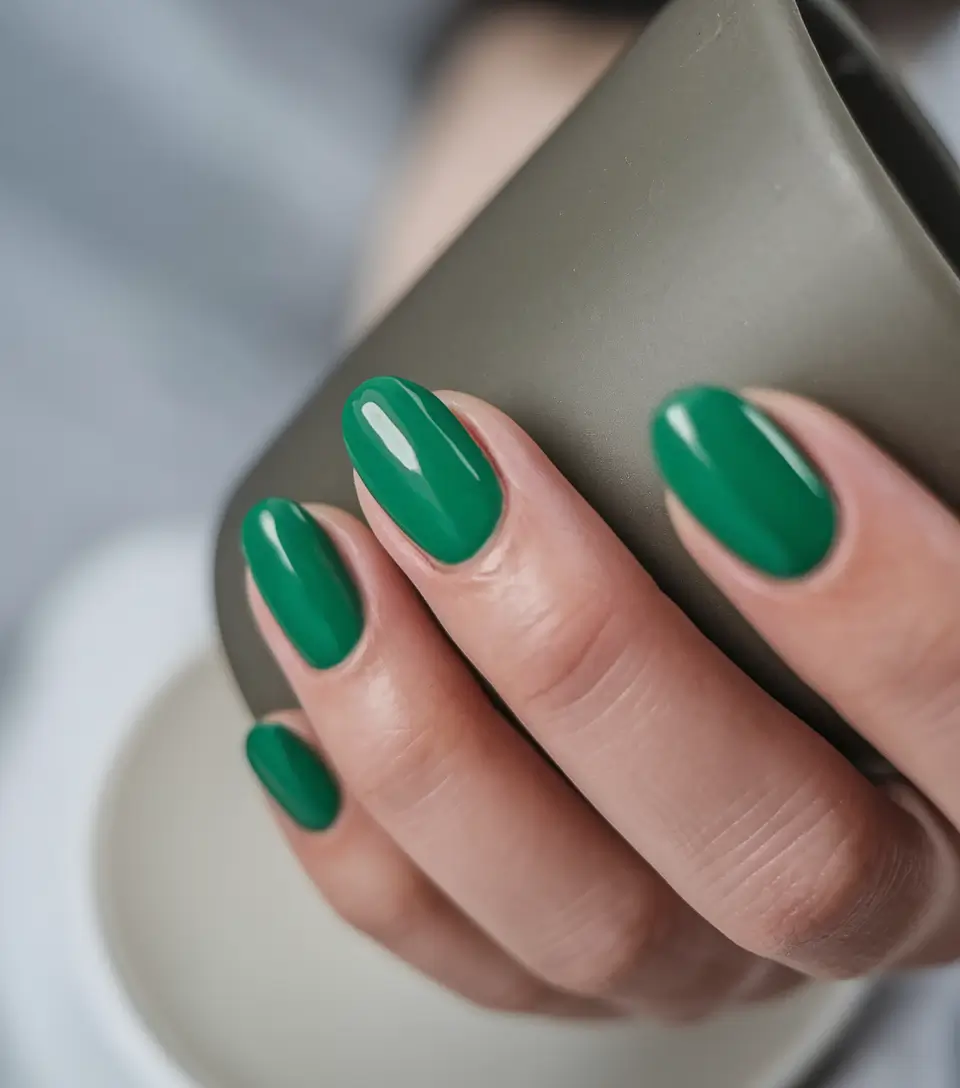 Fall Oval Nails 2025 - Oval Shape Ideas Solid Forest Green for a Minimal Fall Mood