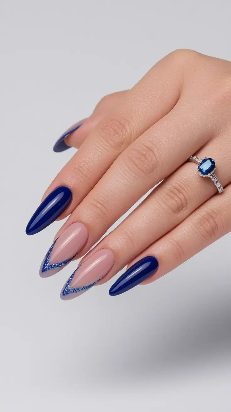 Fall Oval Nails 2025 - Oval Shape Ideas Royal Blue French Tip Glam
