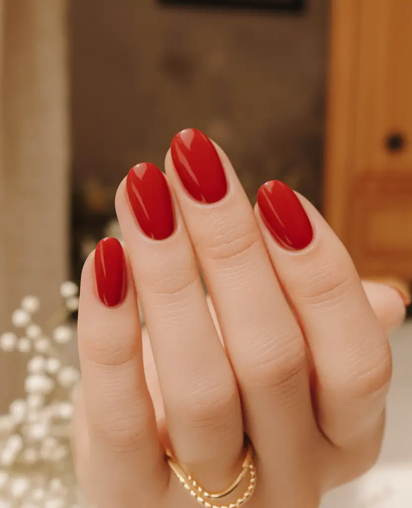 Fall Oval Nails 2025 - Oval Shape Ideas Classic Cherry Red Oval