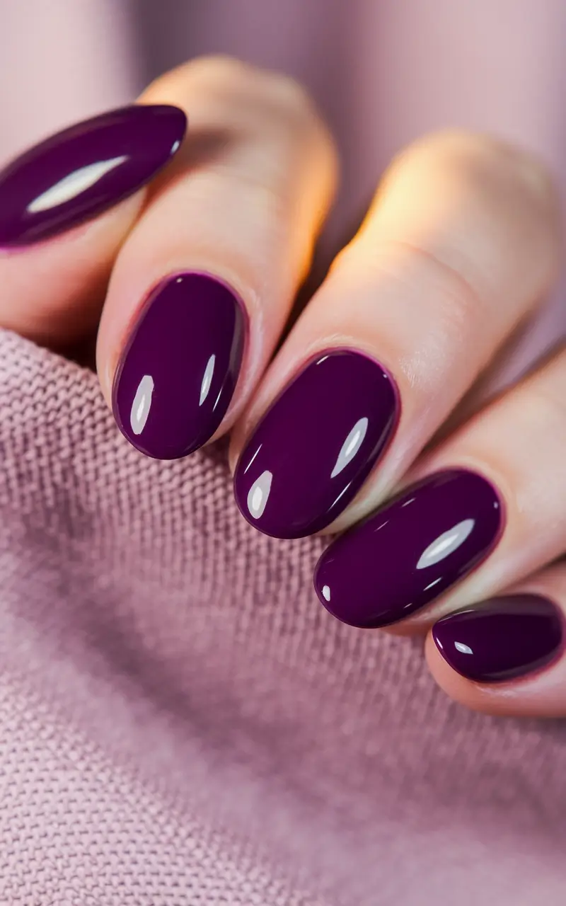 Fall Oval Nails 2025 - Oval Shape Ideas Deep Plum Gloss for Cozy Evenings