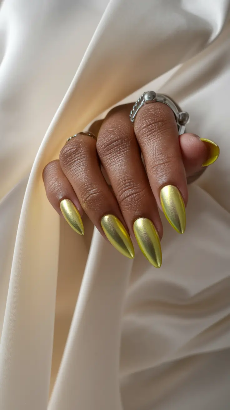 Latest Fall Nail Color Trends 2025 Golden Olive Chrome