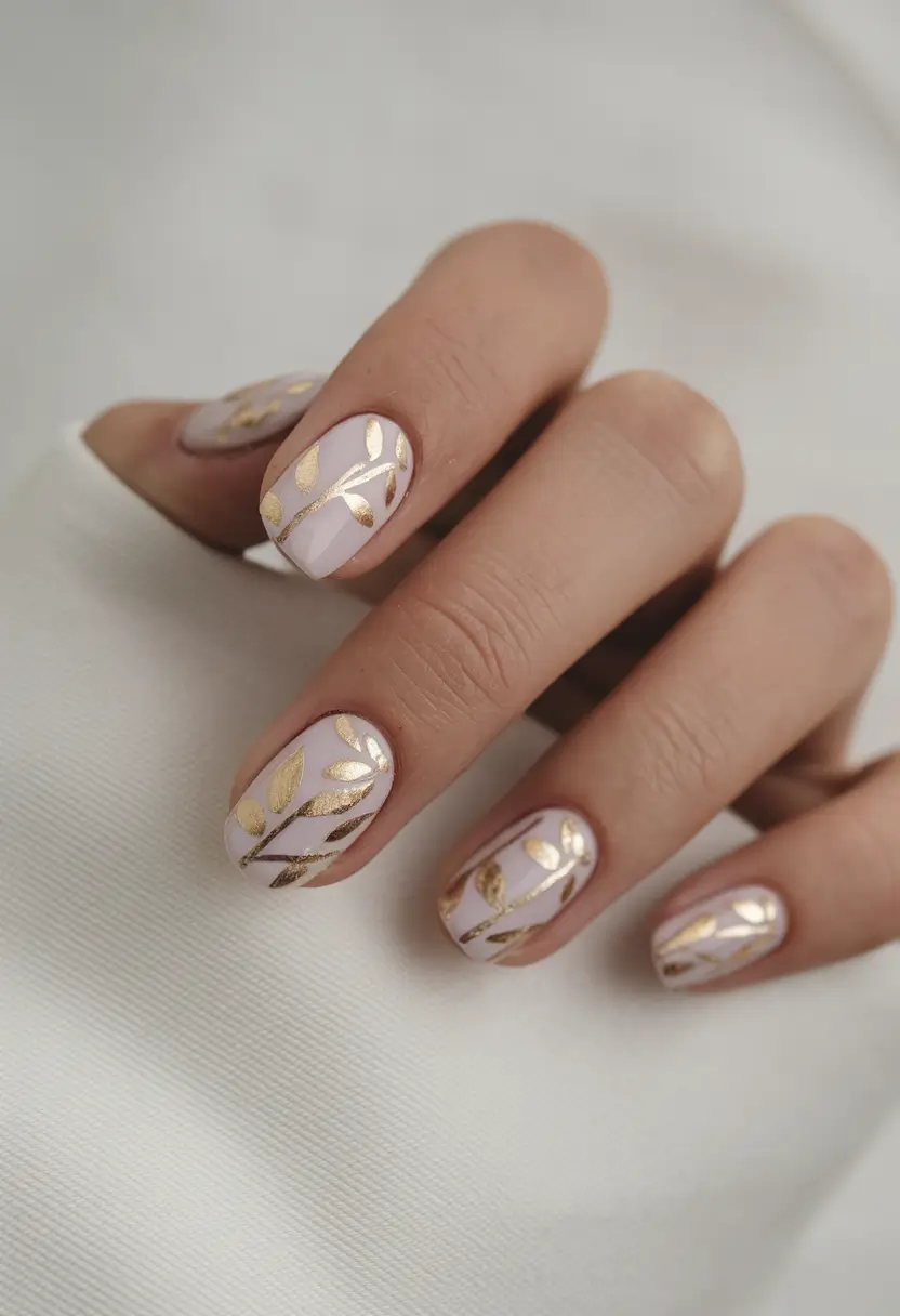 Latest Fall Nail Color Trends 2025 Delicate Gold Leaf on Soft White