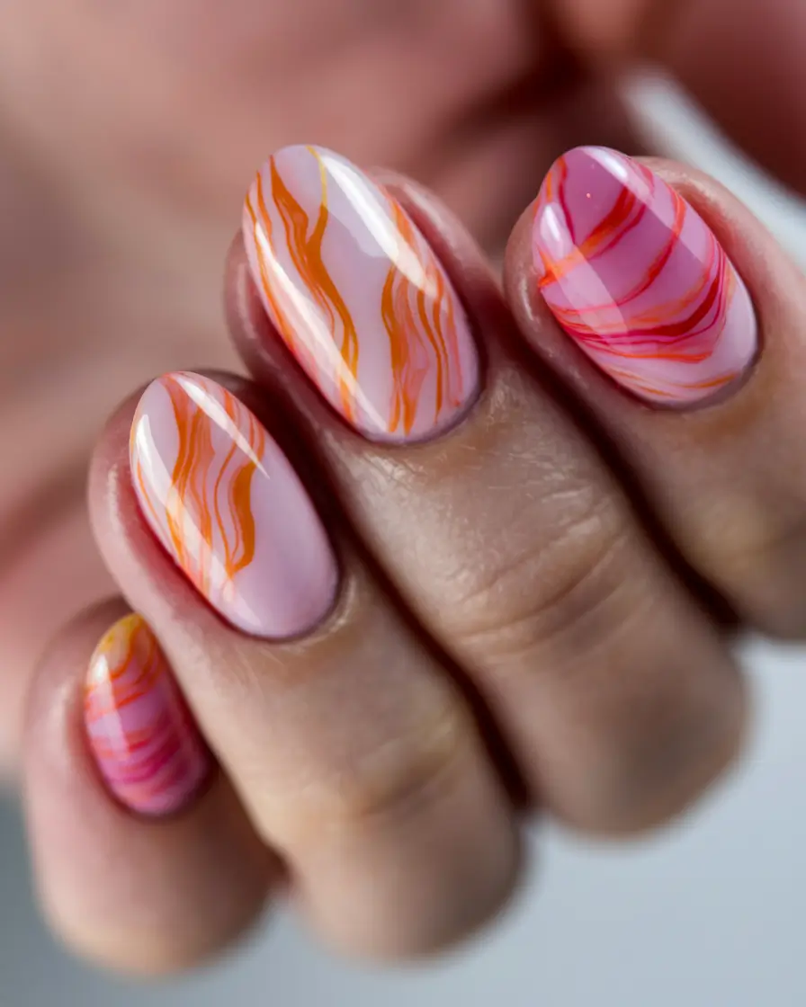 Latest Fall Nail Color Trends 2025 Sunset Marble Waves