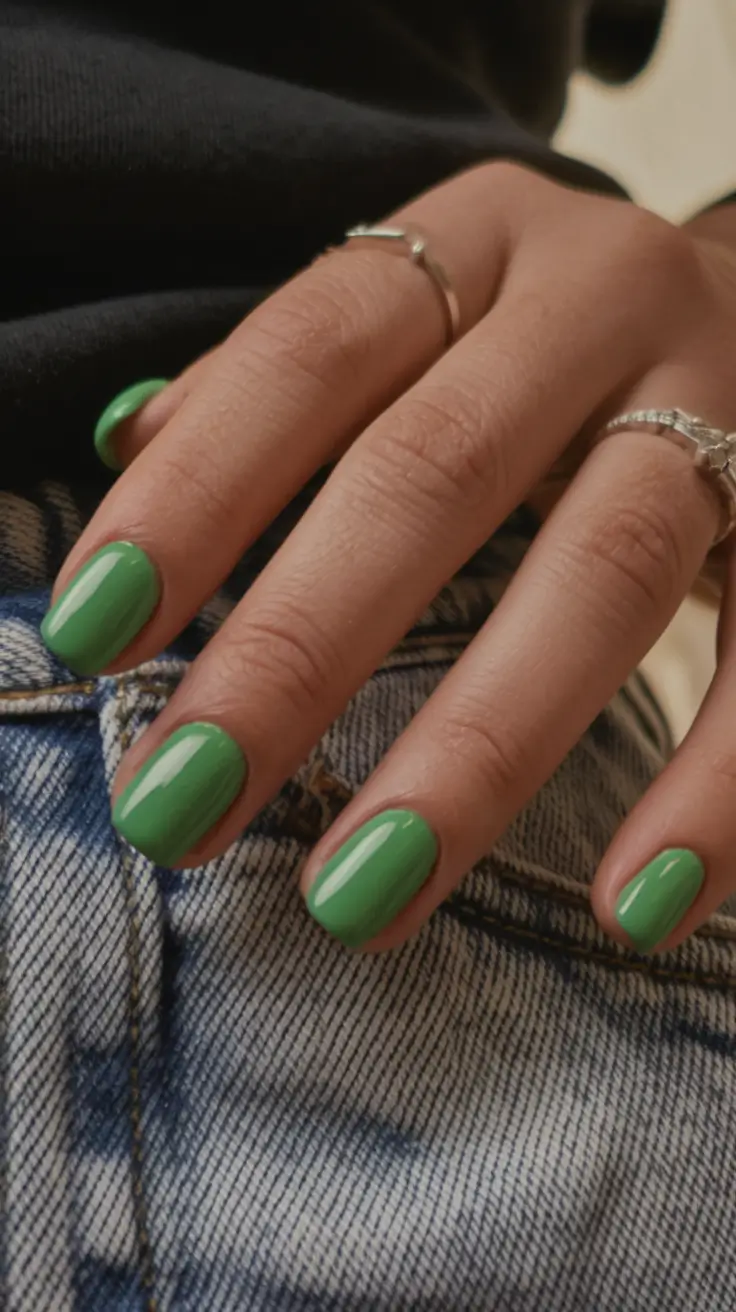 Latest Fall Nail Color Trends 2025 Short Green Minimalism