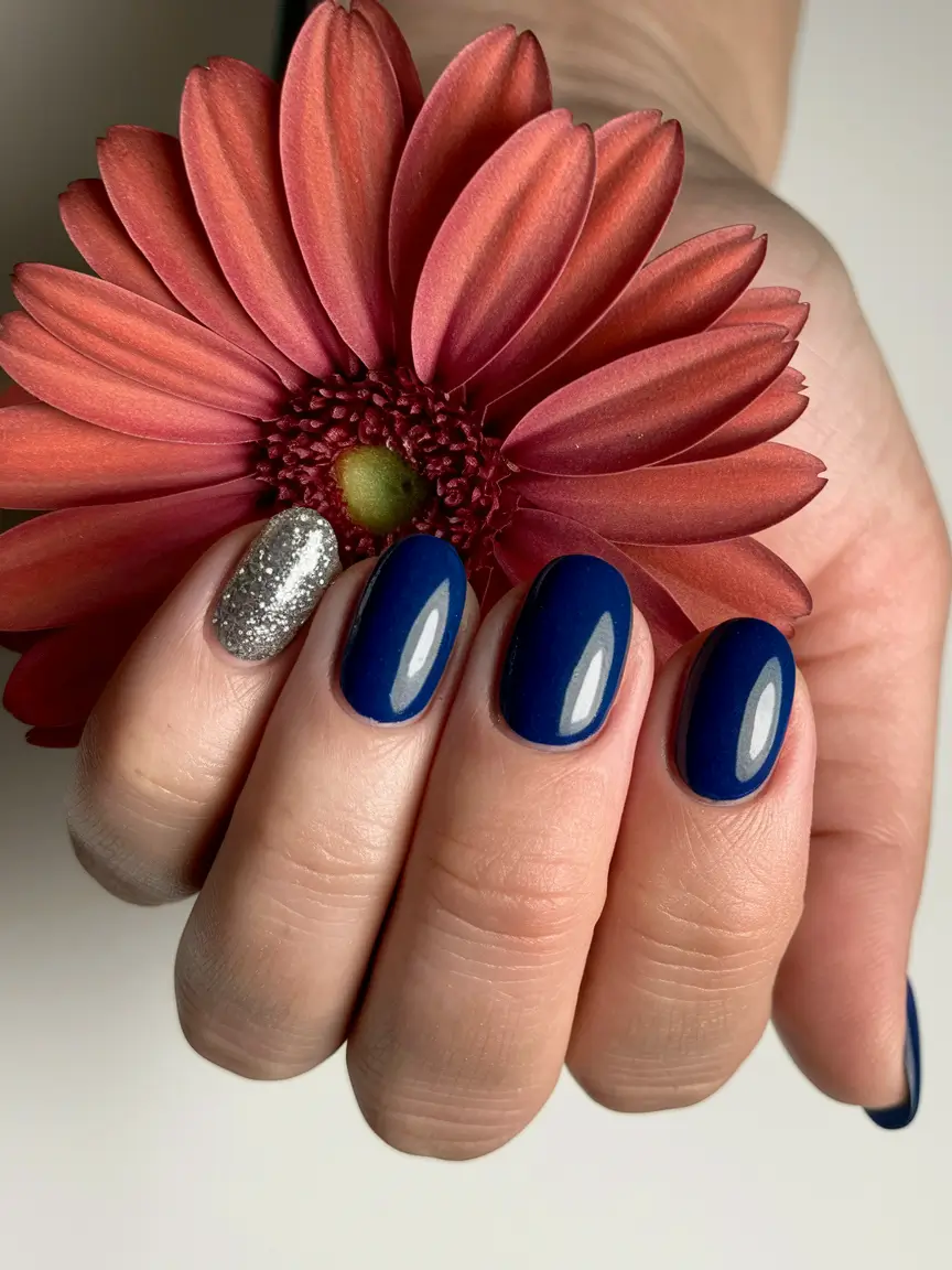 Latest Fall Nail Color Trends 2025 Royal Blue with Silver Accent