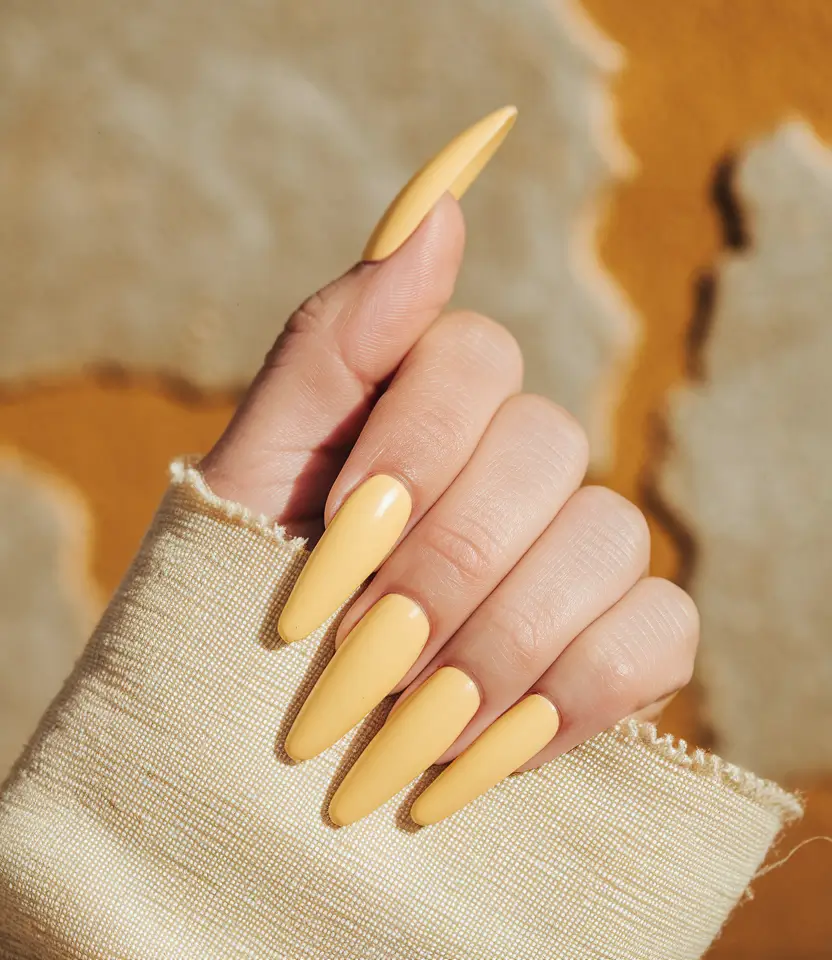 long fall nails ideas 2025 Golden Mustard Glow for Cozy Autumn Days
