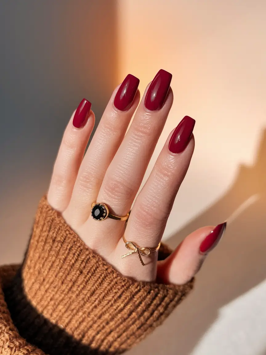 medium fall nails ideas 2025 Deep Cranberry Square Elegance