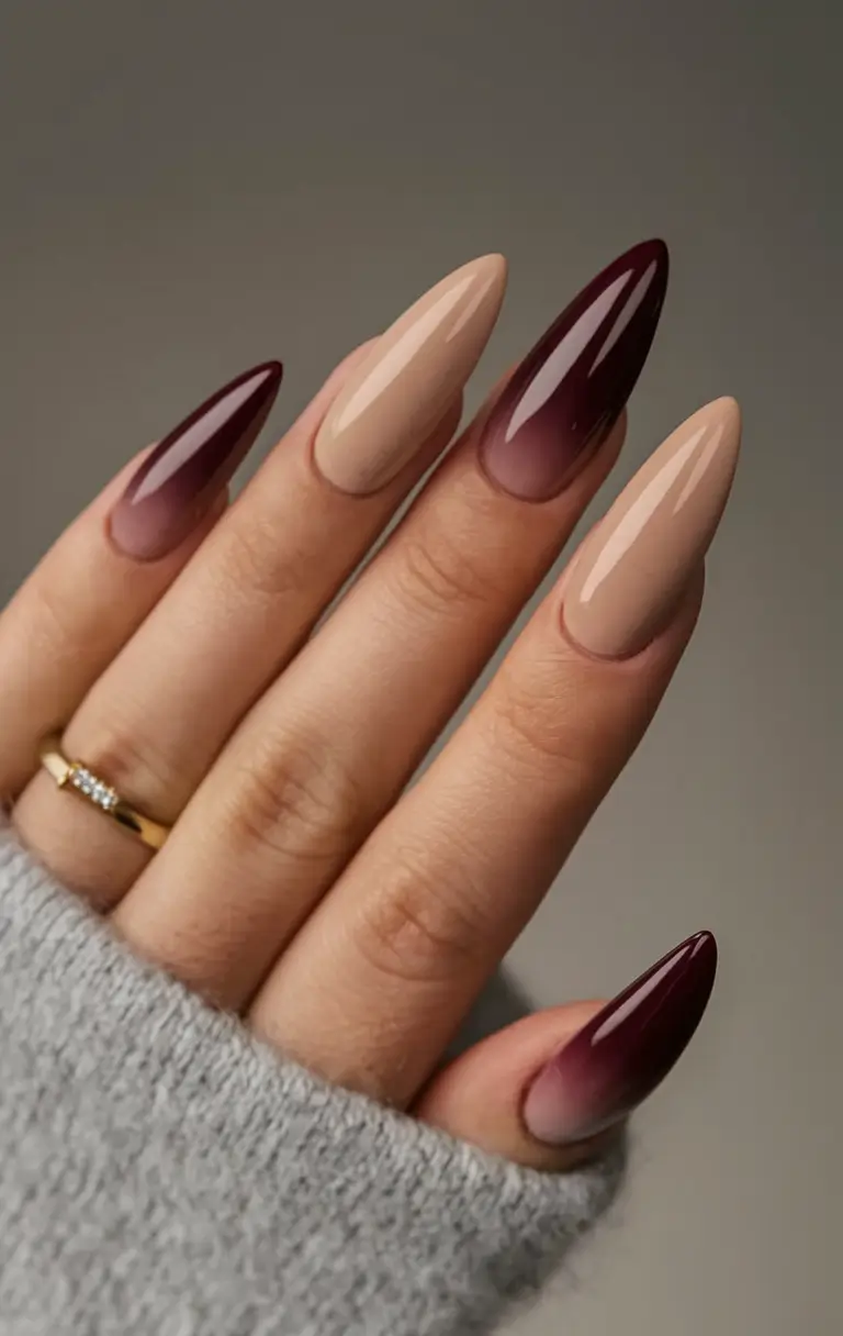 medium fall nails ideas 2025 Ombre Almond in Mocha and Nude
