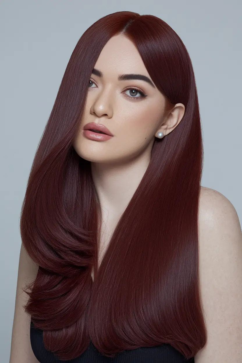 Medium-Length hairstyle for Fall 2025 Sleek Burgundy Layers
