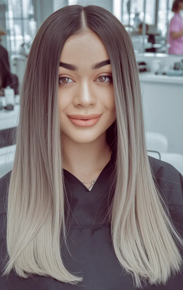 Medium-Length hairstyle for Fall 2025 Silver Ombre