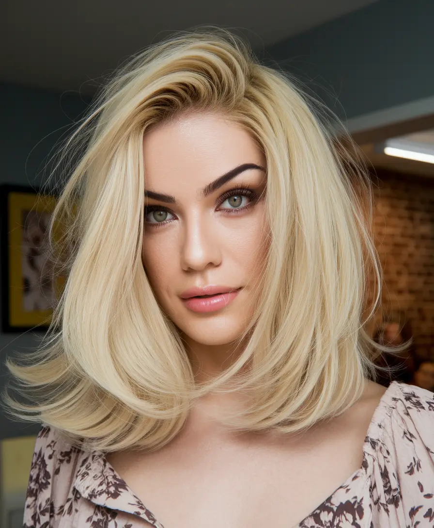 Medium-Length hairstyle for Fall 2025 Voluminous Blonde Layers