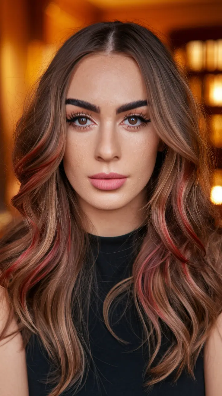 Medium-Length hairstyle for Fall 2025 Peekaboo Red