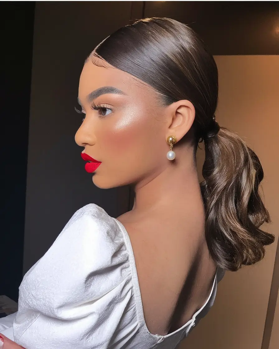 Medium-Length hairstyle for Fall 2025 Low Ponytail