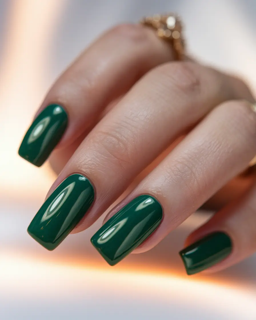 Neutral Fall Nails 2025 Ideas Classic Dark Green Square